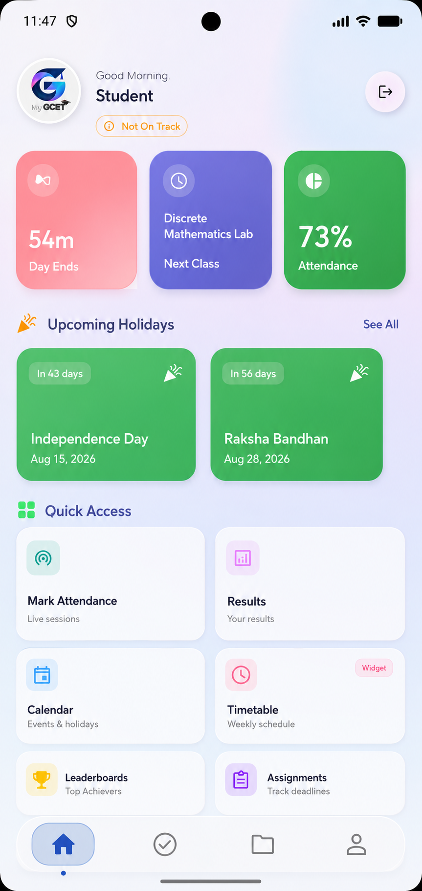 MyGCET home dashboard