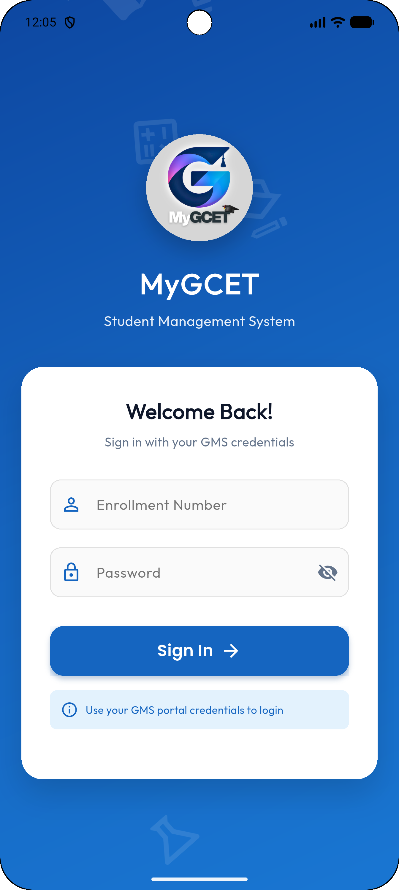 Login screen