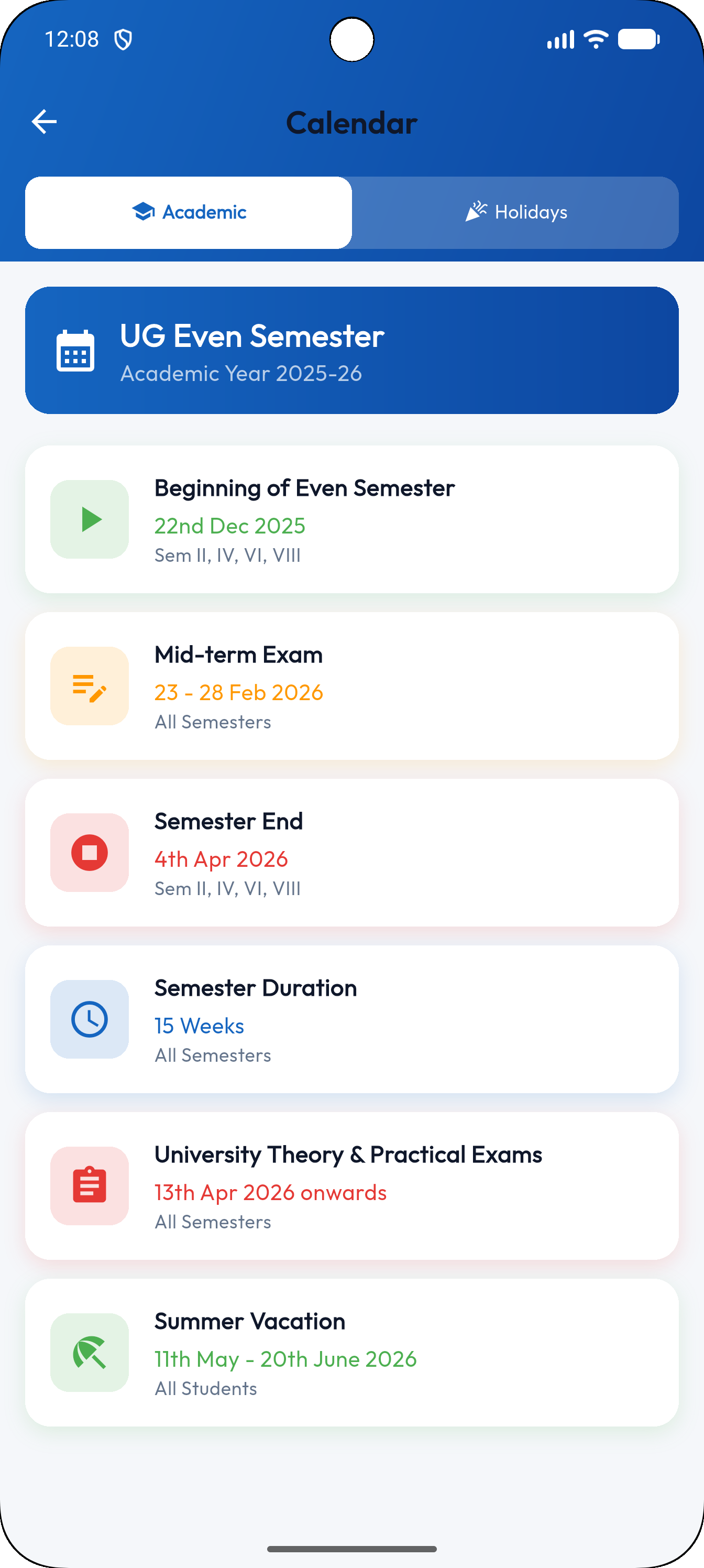 Academic calendar